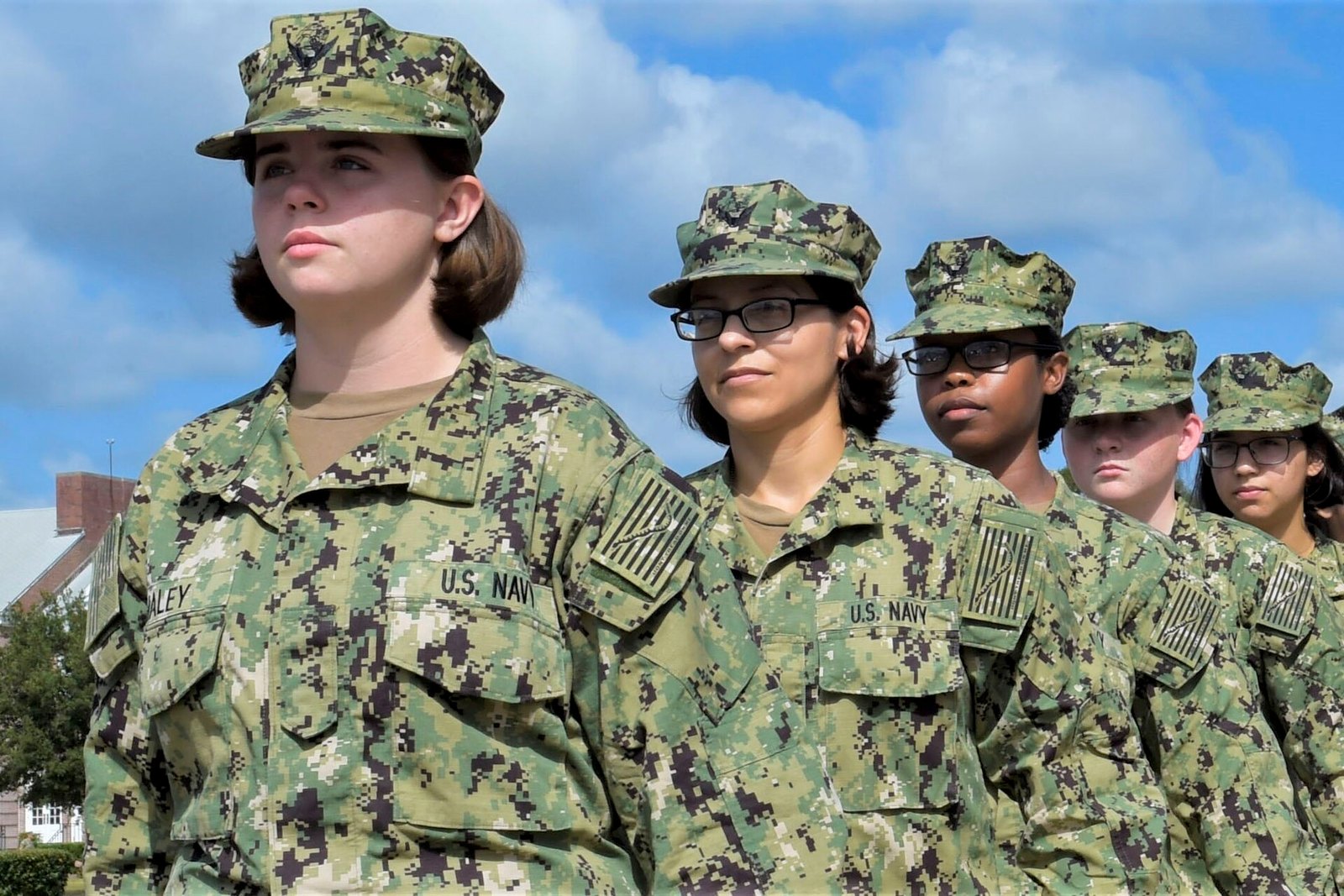 Sailors in formation during an information warfare course at NAS Pensacola Corry Station