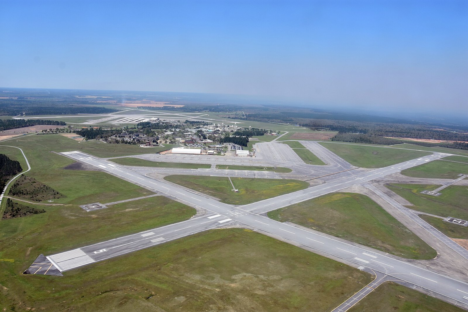 Aerial view of NAS Whiting Field near Milton, Florida, with its runways and hangars