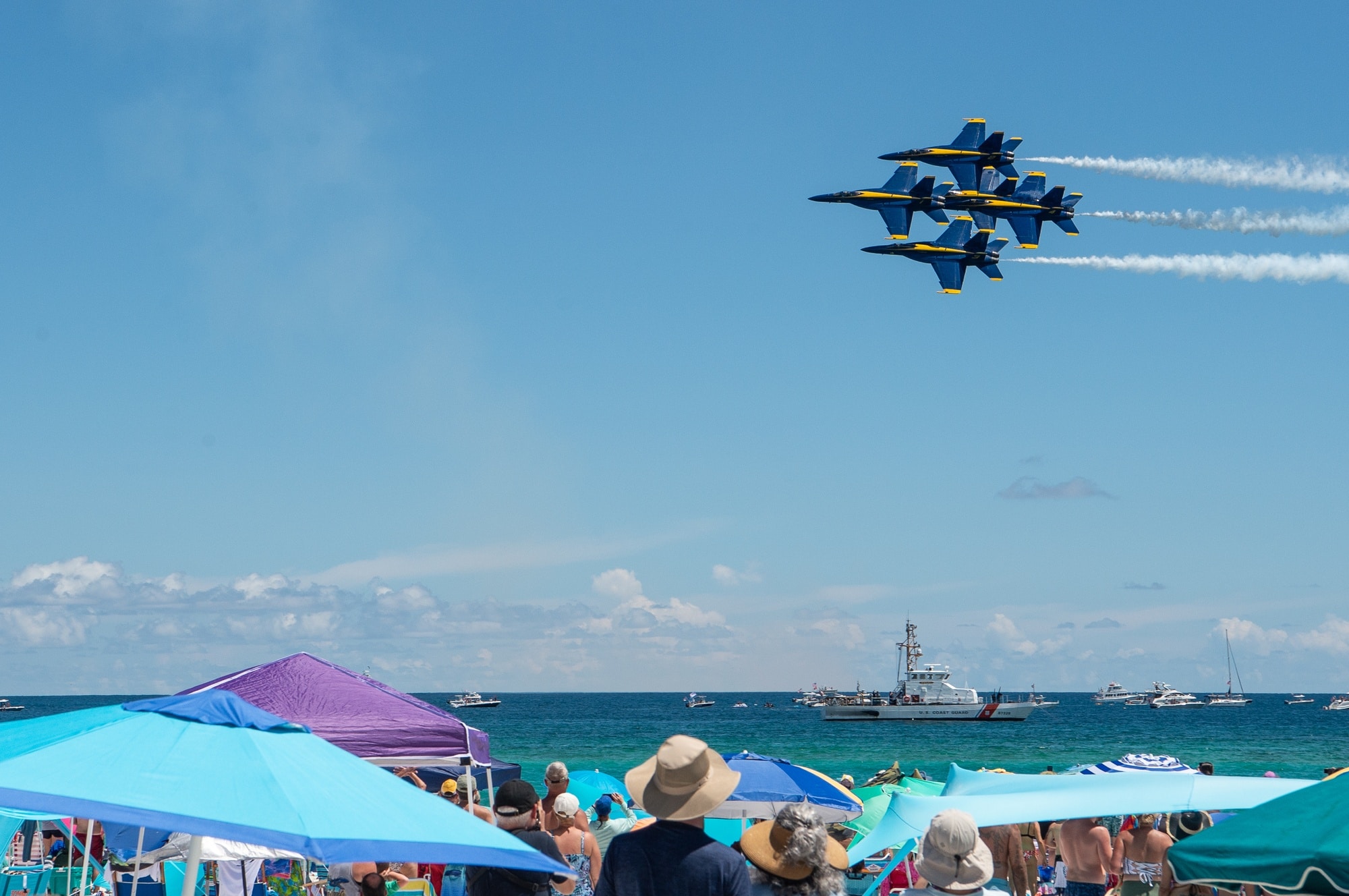 The Blue Angels performing above the crowd on Pensacola Beach
